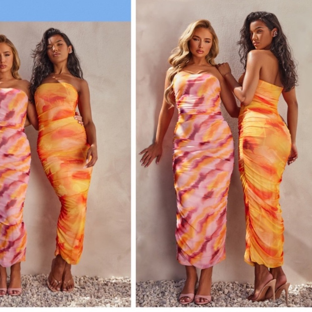5/$25 Orange floral ruched dress nwt